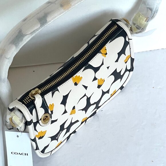 Coach Swinger Bag 20 Floral Daisy CR509 Leather Chalk White Black Shoulder - Picture 8 of 13